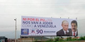 Hacen propaganda electoral en Colombia con los rostros de Maduro y Putin