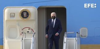 Biden aterrizó en Corea del Sur en su gira por Asia