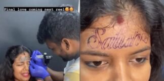 Se tatuó el nombre de su novio en la frente