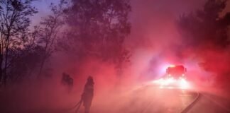 Bomberos luchan contra un incendio cerca de Atenas en Grecia